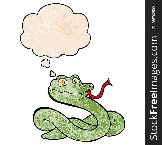 cartoon snake with thought bubble in grunge texture style. cartoon snake with thought bubble in grunge texture style