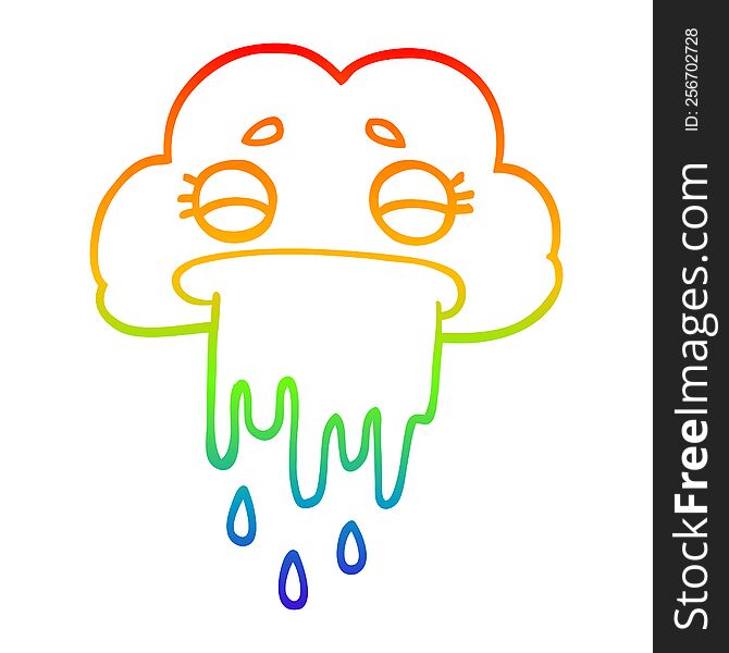 Rainbow Gradient Line Drawing Cartoon Rain Cloud