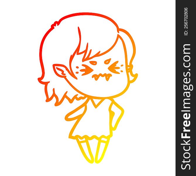 Warm Gradient Line Drawing Annoyed Cartoon Vampire Girl
