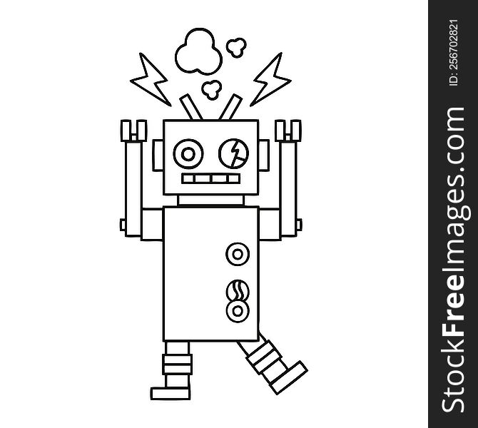 line drawing cartoon of a malfunctioning robot