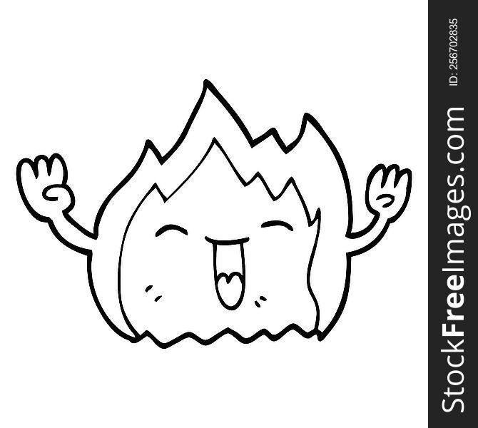 line drawing cartoon happy red flame