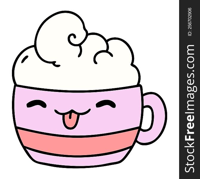 cartoon of a happy cup of coffee with foam. cartoon of a happy cup of coffee with foam