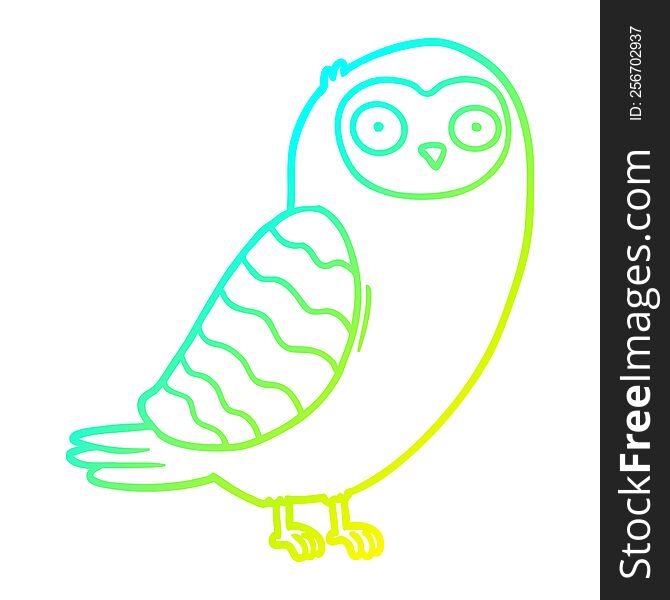 Cold Gradient Line Drawing Cartoon Owl