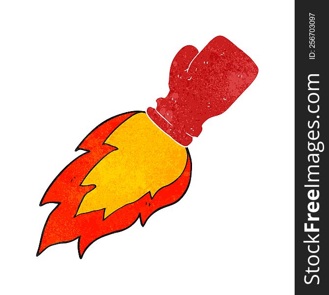 freehand retro cartoon boxing glove flaming punch