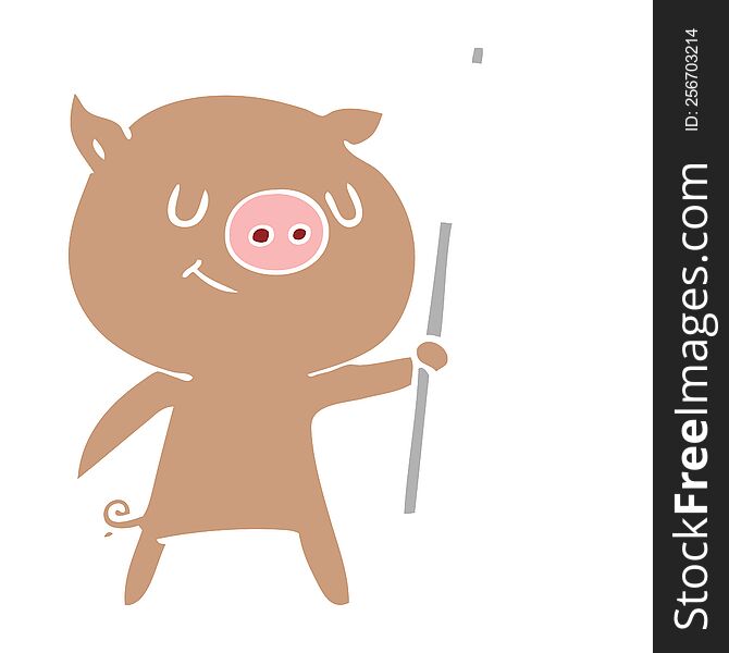 Happy Flat Color Style Cartoon Pig With Placard