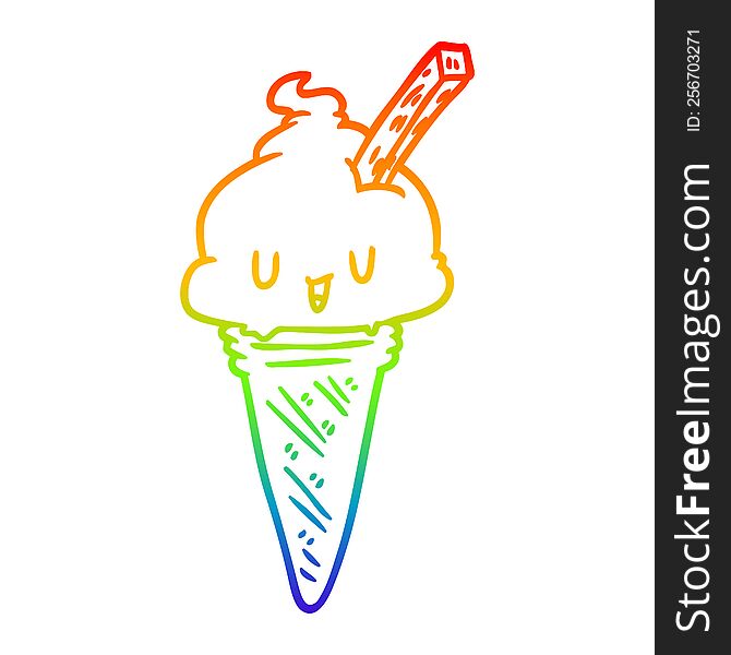 rainbow gradient line drawing of a cute ice cream