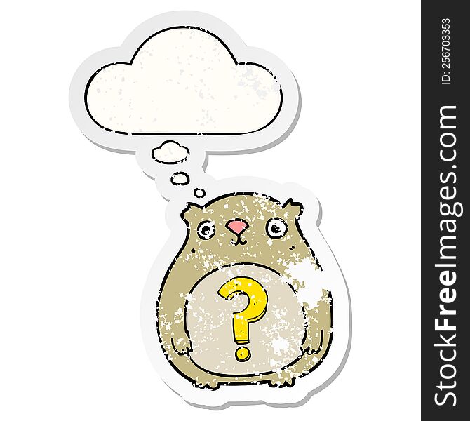 Cartoon Curious Bear And Thought Bubble As A Distressed Worn Sticker