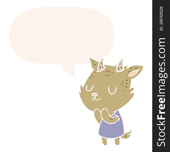 Cute Cartoon Goat And Speech Bubble In Retro Style