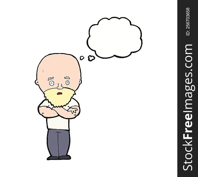 Cartoon Shocked Bald Man With Beard With Thought Bubble