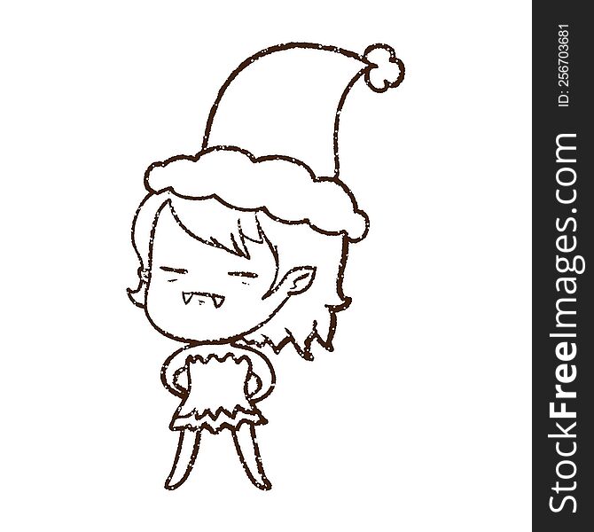 Christmas Vampire Charcoal Drawing