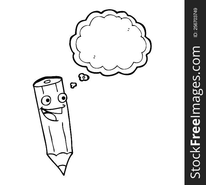 happy freehand drawn thought bubble cartoon pencil. happy freehand drawn thought bubble cartoon pencil