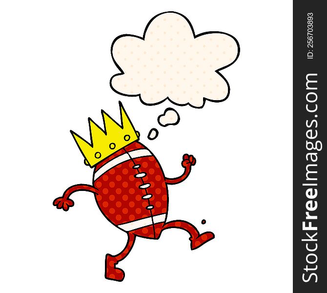 football with crown cartoon  with thought bubble in comic book style