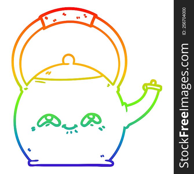 rainbow gradient line drawing of a cartoon kettle