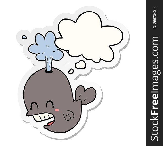 Cartoon Spouting Whale And Thought Bubble As A Printed Sticker