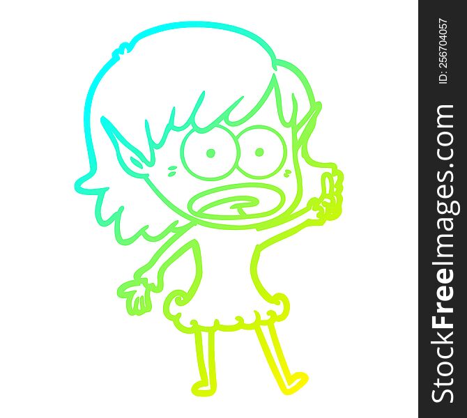 Cold Gradient Line Drawing Cartoon Shocked Elf Girl