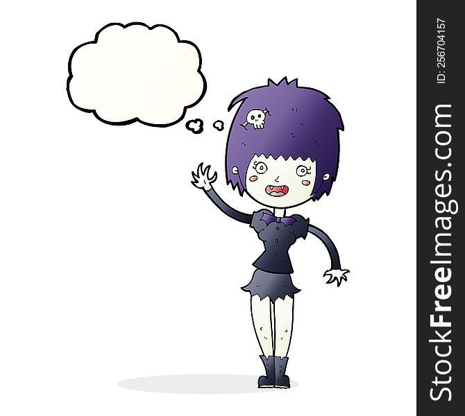 Cartoon Waving Vampire Girl With Thought Bubble