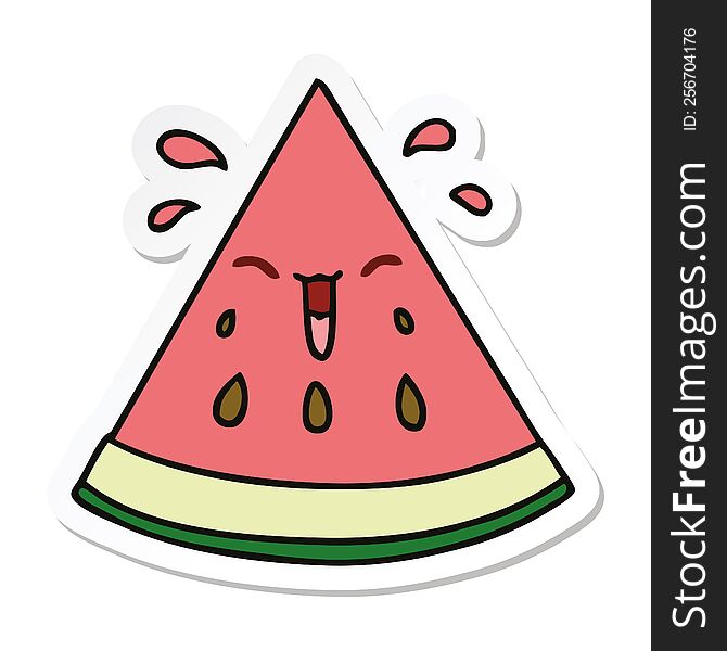 sticker of a quirky hand drawn cartoon watermelon