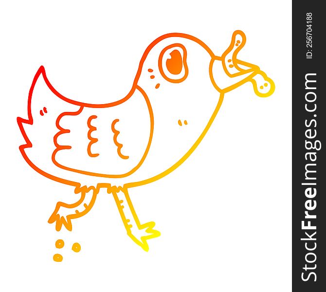 Warm Gradient Line Drawing Cartoon Bird With Worm