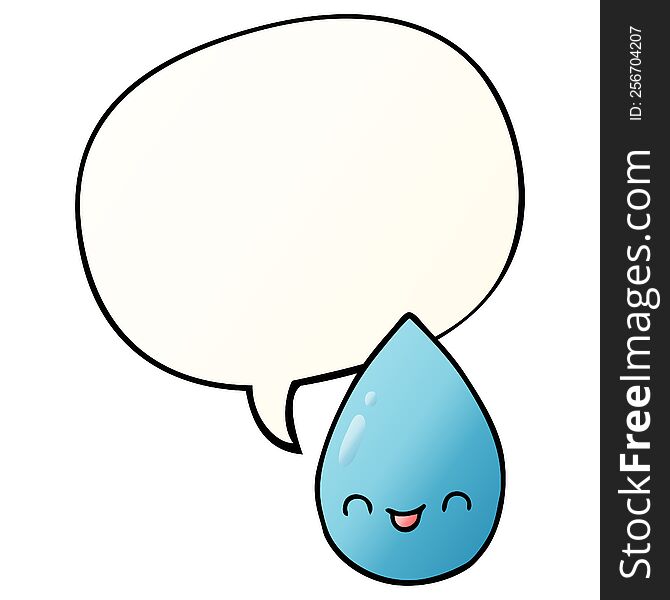 cartoon cute raindrop with speech bubble in smooth gradient style