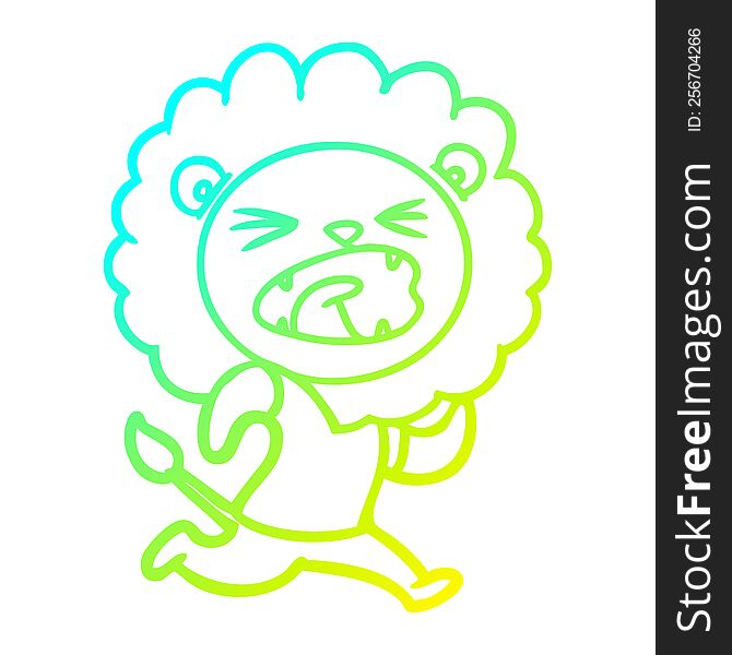 Cold Gradient Line Drawing Cartoon Lion Running