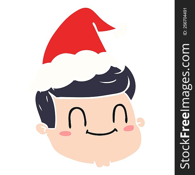 Flat Color Illustration Of A Male Face Wearing Santa Hat