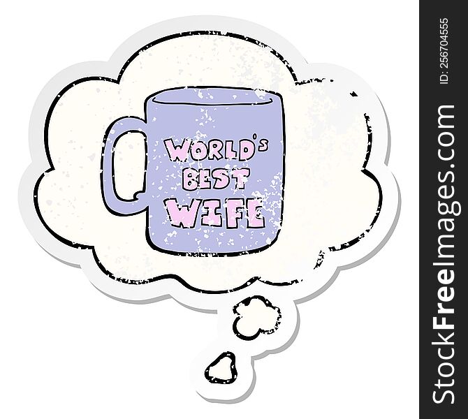 worlds best wife mug and thought bubble as a distressed worn sticker