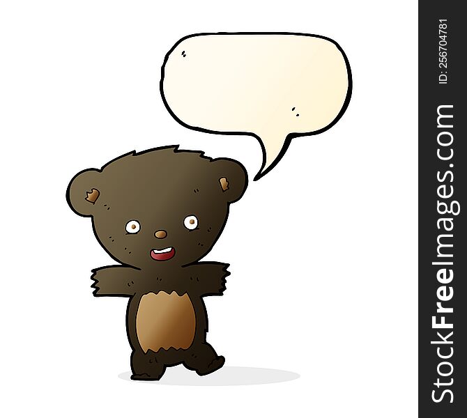 Cartoon Teddy Black Bear Cub With Speech Bubble