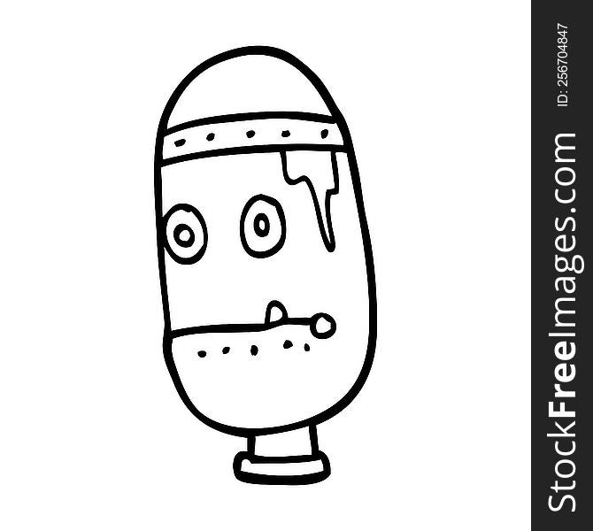 Line Drawing Cartoon Retro Robot Head