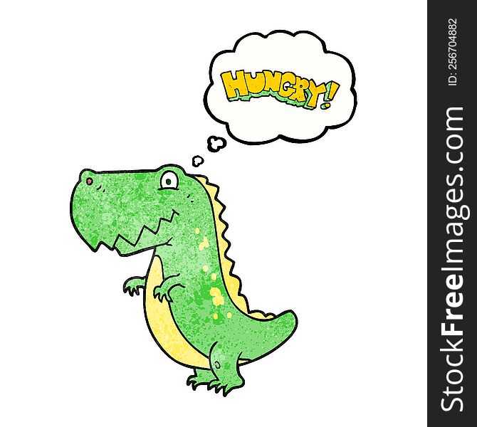 freehand drawn thought bubble textured cartoon hungry dinosaur