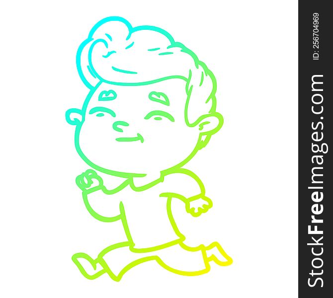 cold gradient line drawing of a running cartoon man