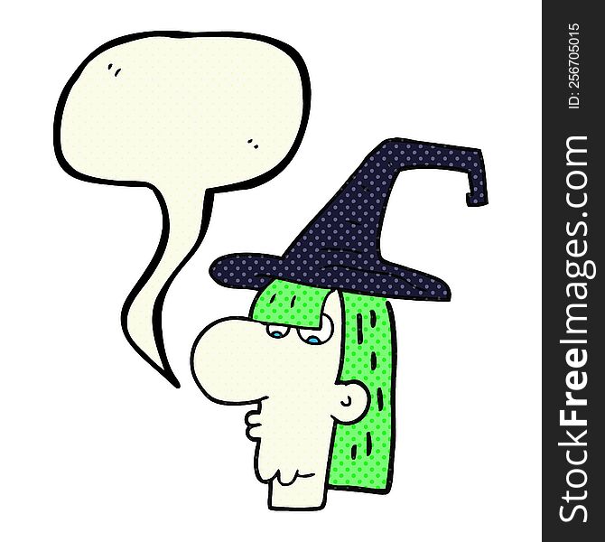 freehand drawn comic book speech bubble cartoon witch head