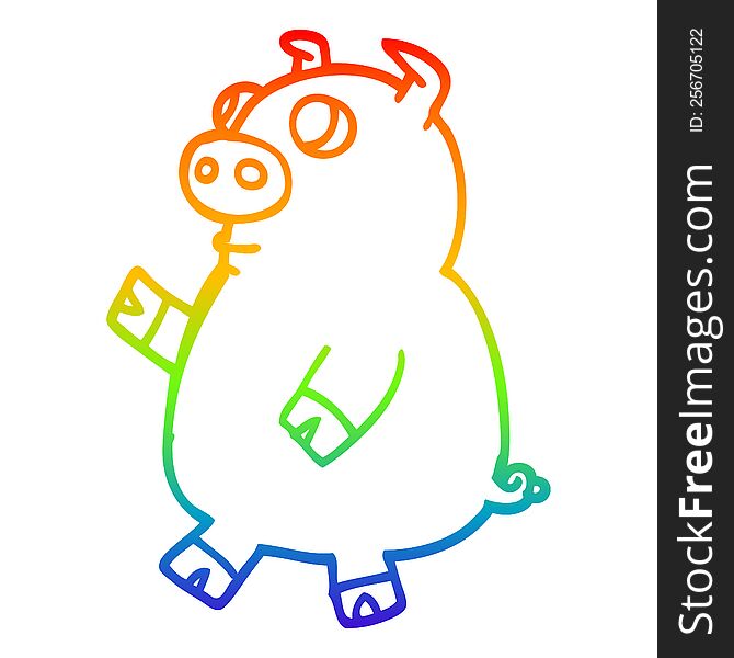 rainbow gradient line drawing of a cartoon funny pig