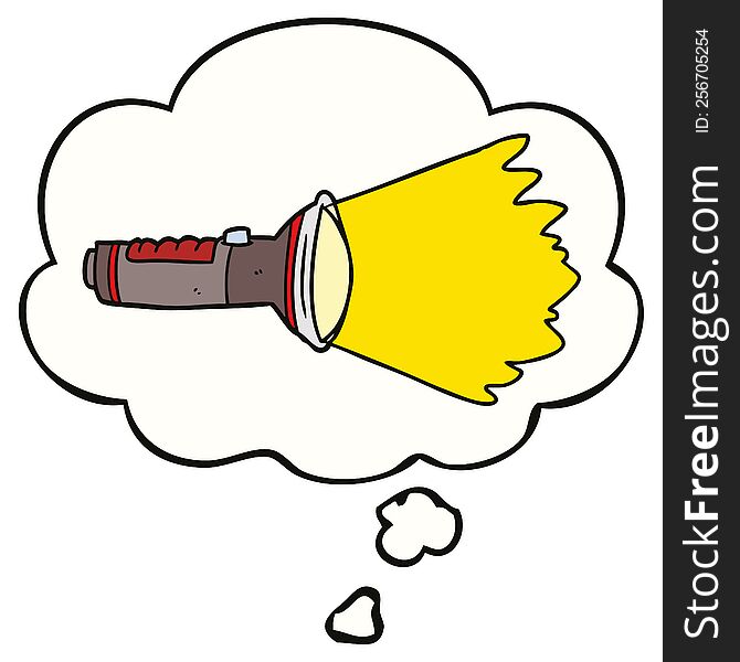 cartoon electric torch with thought bubble. cartoon electric torch with thought bubble