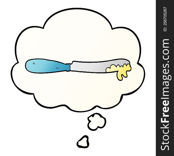 Cartoon Butter Knife And Thought Bubble In Smooth Gradient Style