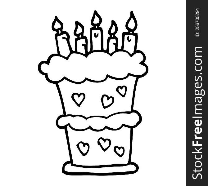 black and white cartoon birthday cake
