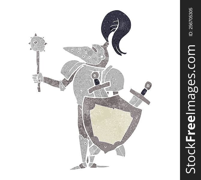retro cartoon medieval knight with shield