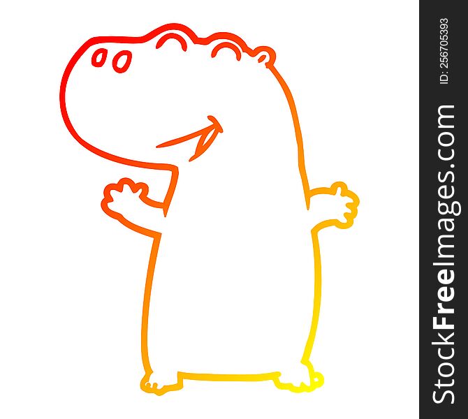 warm gradient line drawing of a cartoon hippopotamus