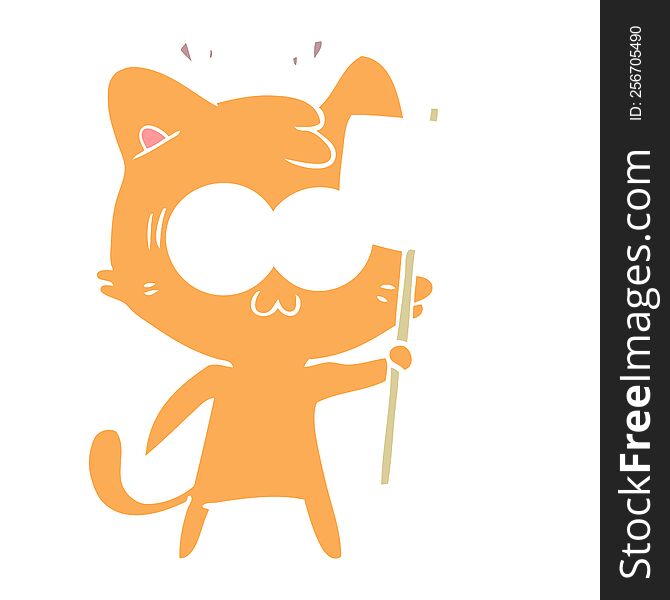 Flat Color Style Cartoon Surprised Cat Waving Sign