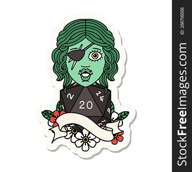 Half Orc Rogue With Natural Twenty Dice Roll Sticker