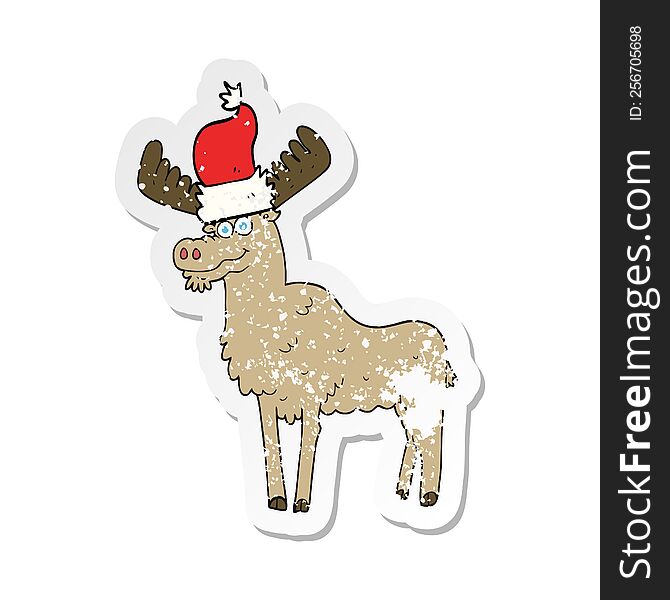 retro distressed sticker of a cartoon christmas moose