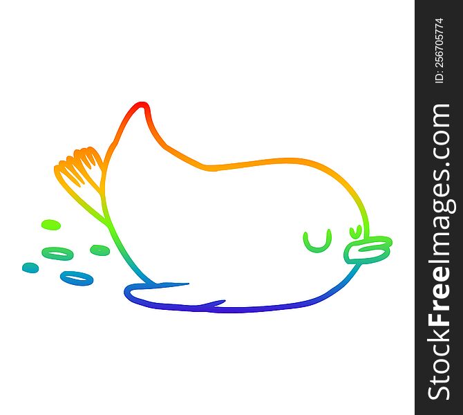 Rainbow Gradient Line Drawing Cartoon Sliding Penguin