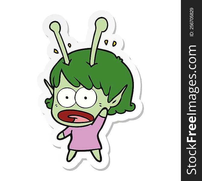 Sticker Of A Cartoon Shocked Alien Girl