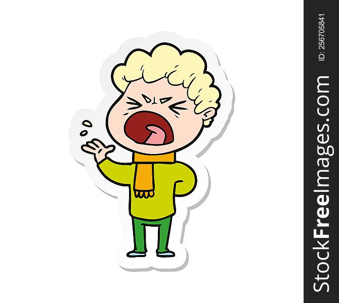 sticker of a cartoon furious man