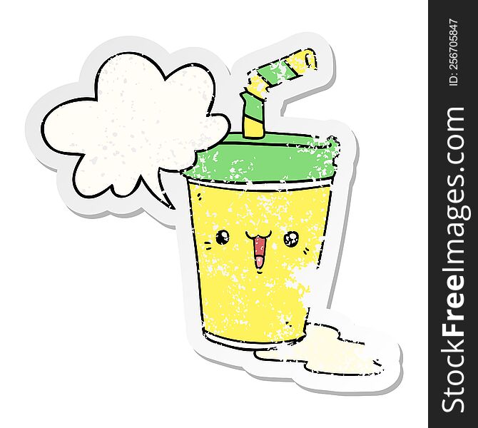 Cute Cartoon Soda And Speech Bubble Distressed Sticker