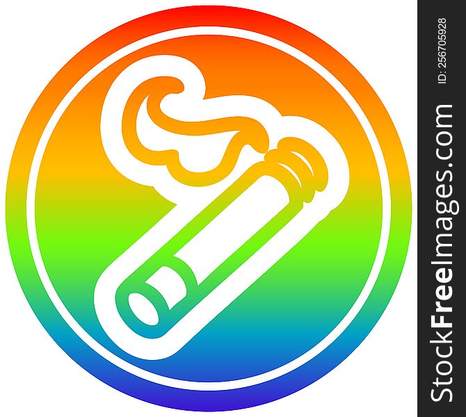 lit cigarette circular icon with rainbow gradient finish. lit cigarette circular icon with rainbow gradient finish