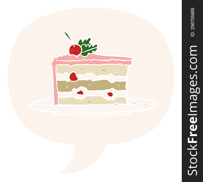 cartoon tasty dessert;cake with speech bubble in retro style