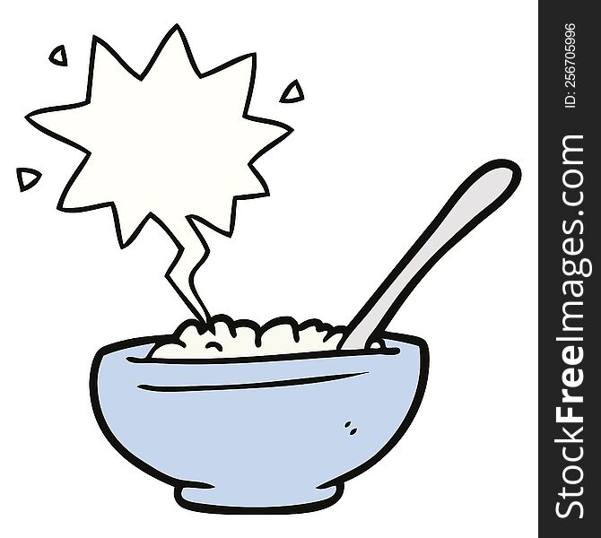 cartoon bowl of rice with speech bubble. cartoon bowl of rice with speech bubble