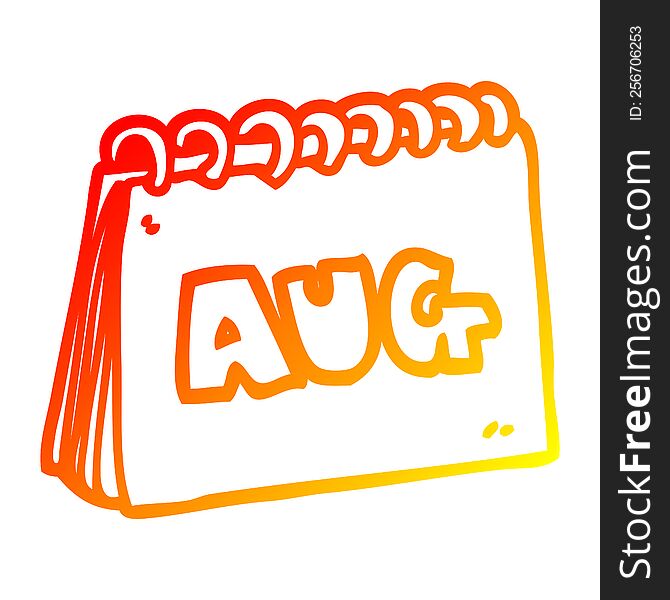 Warm Gradient Line Drawing Cartoon Calendar Showing Month Of August