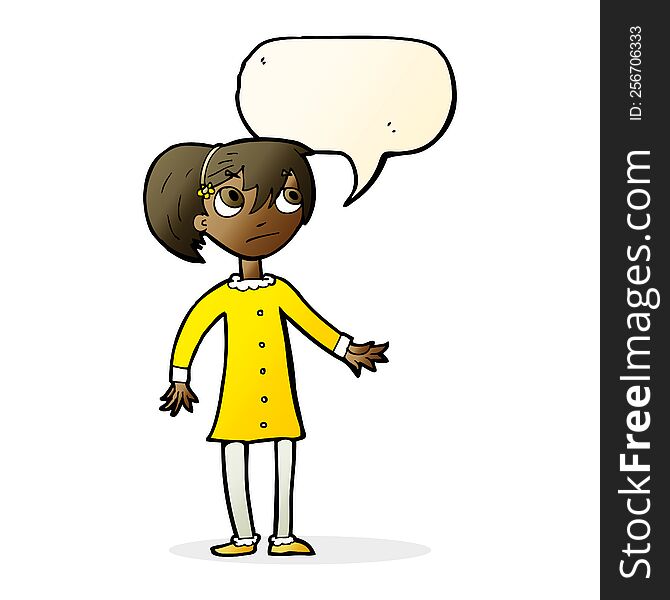 Cartoon Worried Girl With Speech Bubble