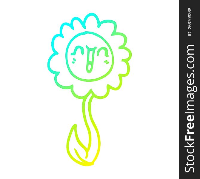 cold gradient line drawing of a cartoon happy flower